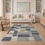 Modern Geometric Grey Gold Block Area Rug