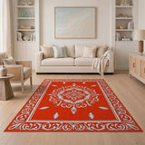 Red Vibrant Red Persian Area Rug with Intricate White Motifs