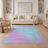 Abstract Contour Wave Area Rug in Teal-Pink Gradient