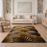 Gold Layered Fan Geometric Area Rug