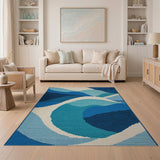Geometric Modern Layered Blue Wave Geometric Area Rug