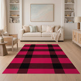 Rustic Farmhouse Bold Pink Black Plaid Area Rug