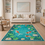 Teal Koi Fish Lotus Pond Area Rug