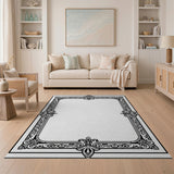 Black and White Ornate Fleur-de-Lis Black White Area Rug
