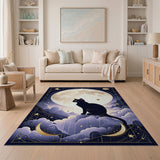 Mystical Black Cat on Moonlit Clouds Area Rug