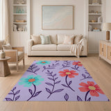 Teal Coral Daisy Blooms on Purple Area Rug