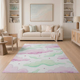 Whimsical Pink Green Cartoon Cloud Area Rug