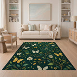 Lush Green Butterfly Floral Area Rug