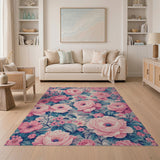Pink Vintage Pink Peony Floral Area Rug