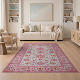 Pink Floral Border Vintage Area Rug