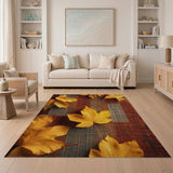 Autumn Maple Leaves on Heritage Striped Kilim Rug