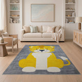 Cute Yellow Lion Cartoon Kids Area Rug with Stars