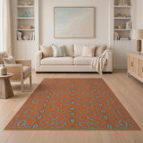 Vibrant Orange Teal Persian Floral Rug