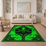 ODIKA Washable Cthulhu Neon Green Gothic Area Rug - Low Pile Non-Slip & Pet Friendly