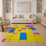 Vibrant Yellow-Pink-Blue Geometric Tile Rug