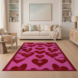 Playful Red Hearts on Pink Area Rug