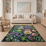 Lush Floral Bouquet Area Rug with Roses Cabbage