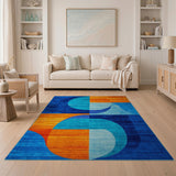 Bold Geometric Curves Blue Teal Orange Area Rug