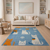 Playful Cartoon Cats Paws Blue Area Rug