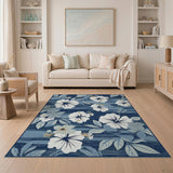 Navy Blue Hibiscus Floral Area Rug