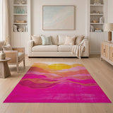 Pink Sunset Mountains Abstract Area Rug