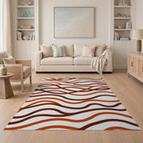 Wavy Lines Abstract Area Rug in Orange Tones