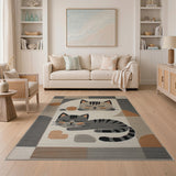 Geometric Sleeping Cats Area Rug