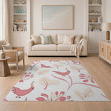 Whimsical Pink Crested Birds Blossoms Area Rug