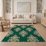 Emerald Green Damask Area Rug