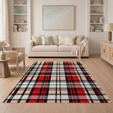 Red Black Plaid Distressed Area Rug