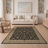 Gold and Silver Ornate Black and Gold Persian Area Rug