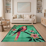 Teal Macaw Parrot with Pink Blossoms Area Rug