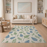 Multi-color and Patterns Teal Green Palm Leaf Coastal Area Rug