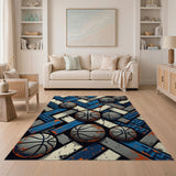 Basketball Geometric Blue Area Rug