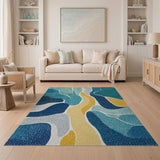 Abstract Area Fluid Blue Teal Abstract Area Rug