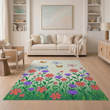 Whimsical Butterflies Over Colorful Daisies Rug