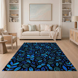 Blue Swirling Leaves Swirls Area Rug