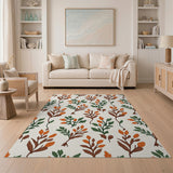 Vintage Orange Leaf Pod Pattern Area Rug