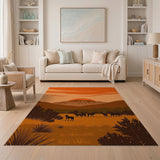 Southwestern Sunset Horses Silhouette Area Rug