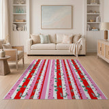 Whimsical Red Pink Striped Fruit Holly Rug