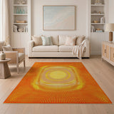 Vibrant Orange Sunburst Geometric Area Rug