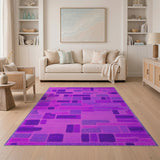 Vibrant Purple Geometric Block Area Rug