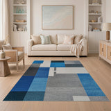 Blue Geometric Patchwork Area Rug