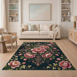Ornate Pink Peony Medallion Area Rug