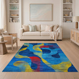 Multi-color and Patterns Vibrant Blue Geometric Abstract Area Rug