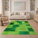 ODIKA Modern Green Pixelated Geometric Washable Rug - Low Pile, Non-Slip, Pet & Kid Friendly