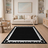 Geometric Modern Bold Black White Geometric Border Rug
