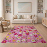 Floral Vintage Vibrant Pink Daisy Floral Area Rug