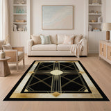 ODIKA Art Deco Gold & Black Washable Area Rug - Low Pile Geometric Non-Slip Rug