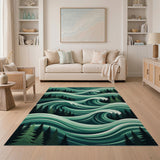 Teal Ocean Waves with Pine Forest Rug